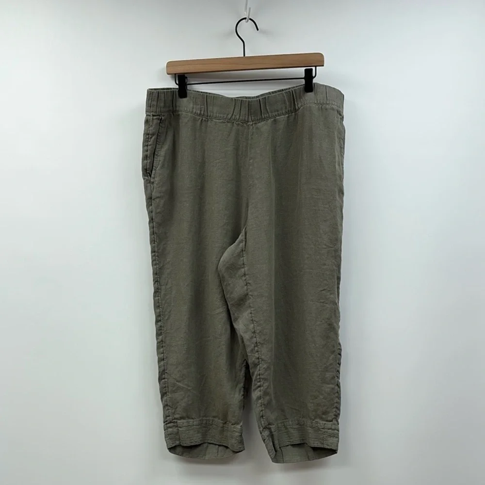Pure J. Jill Linen High Rise Pull-On Cropped Wide Leg Pants Minimalist Green XLP - Picture 4 of 11
